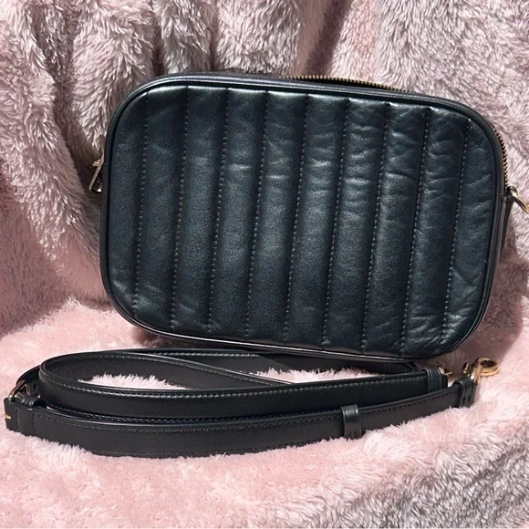Coach Jes Quilted Camera Bag Black Leather Gold Hardware Crossbody Purse - Picture 3 of 9